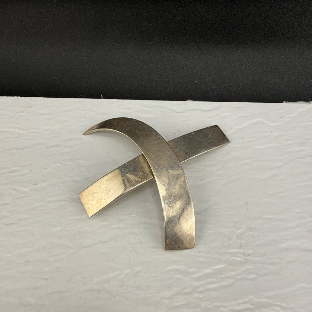Vintage Taxco Brooch Silver Abstract X Modernist Geometric Pin 2.5in